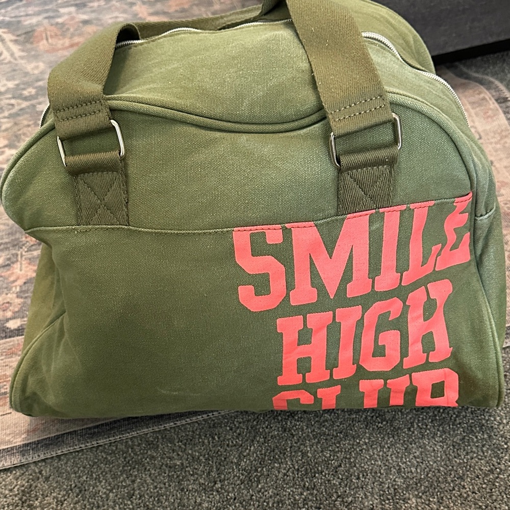 PINK Victoria's Secret Olive Travel Bag with Coral Lettering